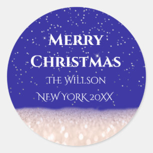 Frohe Weihnachtsschnee Rose Royal Blue Confetti Runder Aufkleber