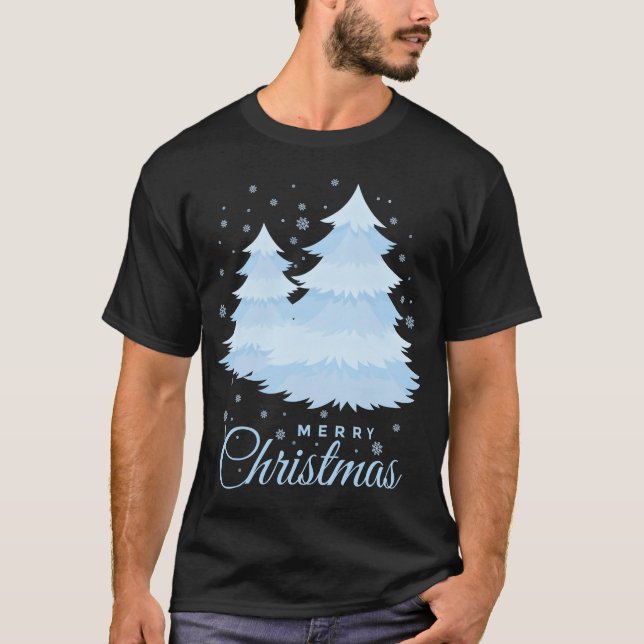Frohe Weihnachtsschneefall und Weihnachtsbäume Vin T-Shirt (Vorderseite)