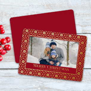Frohe Weihnachtsschneeflocke Elegant Rotes 1 Foto Folien Feiertagskarte