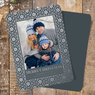 Frohe Weihnachtsschneeflocke Elegant Silver 1 Foto Folien Feiertagskarte