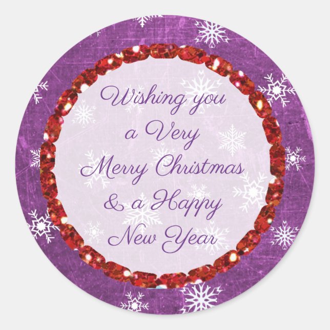 Frohe Weihnachtsschneeflocke Lila und Rot Sticker (Vorderseite)