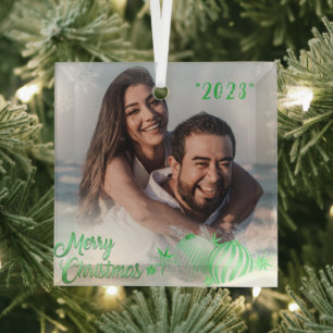 Frohe Weihnachtsschneeflocke Personalisiert Green Ornament Aus Glas