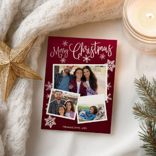 Frohe Weihnachtsschneeflocke Rustikale 3 Fotos Col Postkarte