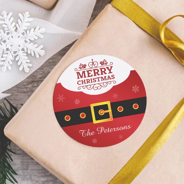 Frohe Weihnachtsschneeflocke Weihnachtsmann Anzug  Runder Aufkleber (Von Creator hochgeladen)