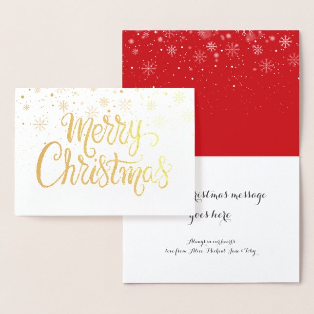 Frohe Weihnachtsschneeflocken Chic Script Gold Folienkarte (Anzeige)
