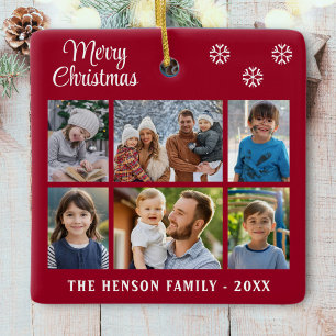Frohe Weihnachtsschneeflocken Familie 6 FotoCollag Keramikornament