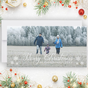 Frohe Weihnachtsschneeflocken Fotokarte für den Feiertagskarte