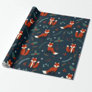 Frohe Weihnachtsschneeflocken Fox Holly Blue Red  Geschenkpapier
