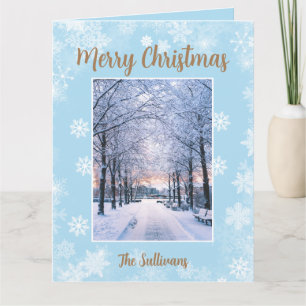 Frohe Weihnachtsschneeflocken Gold Script Vier Fot Karte