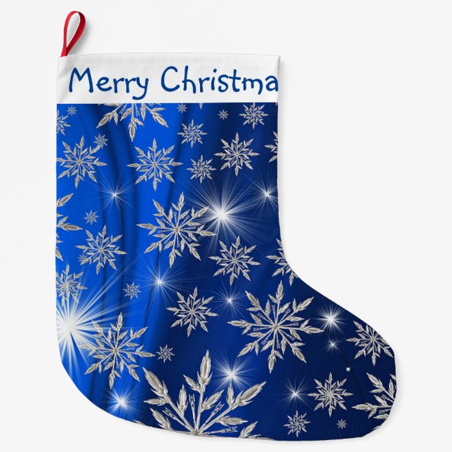 Frohe Weihnachtsschneeflocken Großer Weihnachtsstrumpf (Vorderseite)