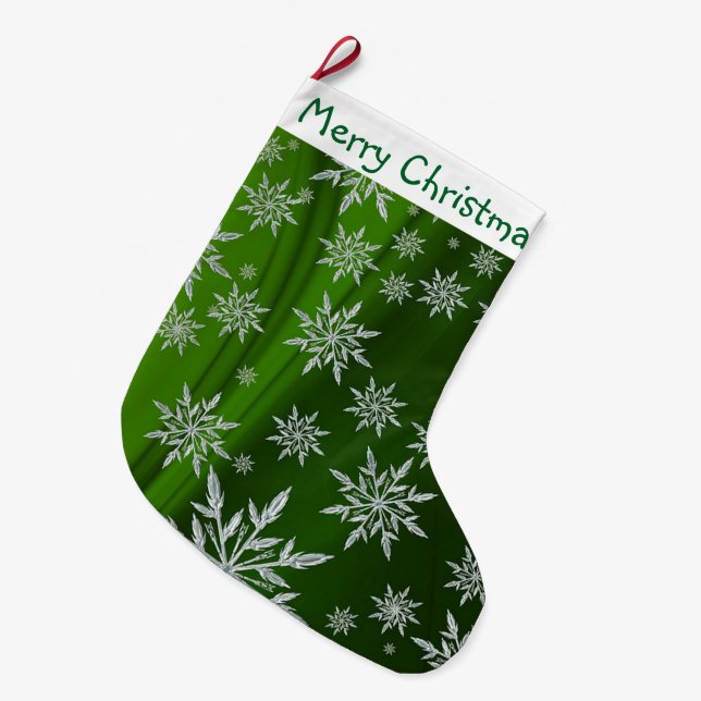 Frohe Weihnachtsschneeflocken Großer Weihnachtsstrumpf (Vorderansicht (hängend))