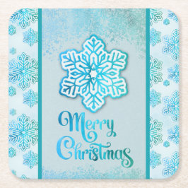 Frohe Weihnachtsschneeflocken Iridescent Blue Rechteckiger Pappuntersetzer