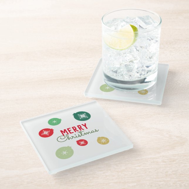 Frohe Weihnachtsschneeflocken Ornament Glasuntersetzer (Schrägansicht)