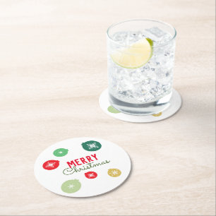 Frohe Weihnachtsschneeflocken Ornament Runder Pappuntersetzer