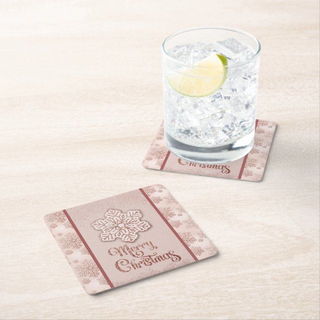 Frohe Weihnachtsschneeflocken Rose Gold Glitzer Pi Rechteckiger Pappuntersetzer (Vor Ort)