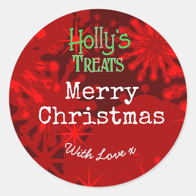Frohe Weihnachtsschneeflocken Rot-Label Runder Aufkleber (Vorderseite)