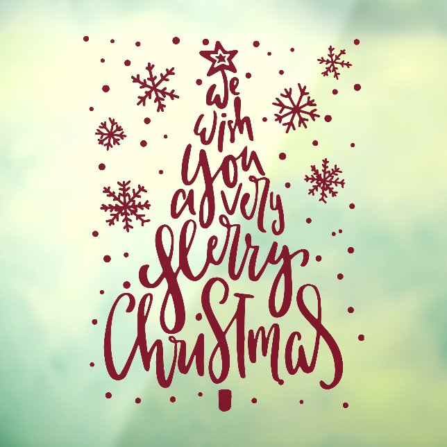 Frohe Weihnachtsschneeflocken rustikale Kalligraph Fensteraufkleber (Blatt 3)