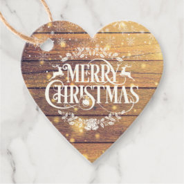 Frohe Weihnachtsschneeflocken Rustikales Holz Geschenkanhänger