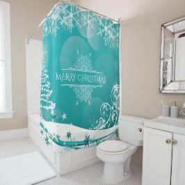 Frohe Weihnachtsschneeflocken Tree Blume & Stars Duschvorhang