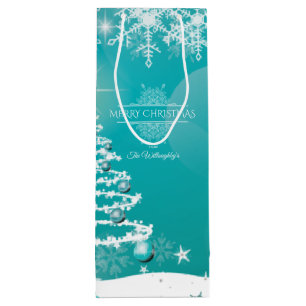 Frohe Weihnachtsschneeflocken Tree Blume & Stars Geschenktüte Für Weinflaschen