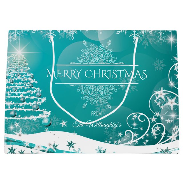 Frohe Weihnachtsschneeflocken Tree Blume & Stars H Große Geschenktüte