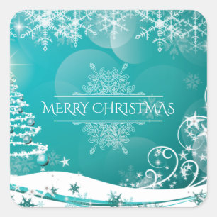 Frohe Weihnachtsschneeflocken Tree Blume & Stars Quadratischer Aufkleber