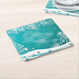 Frohe Weihnachtsschneeflocken Tree Blume & Stars Rechteckiger Pappuntersetzer