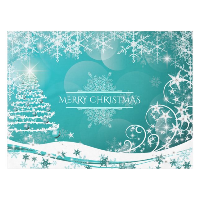 Frohe Weihnachtsschneeflocken Tree Blume & Stars Tischdecke (Vorderseite (Horizontal))