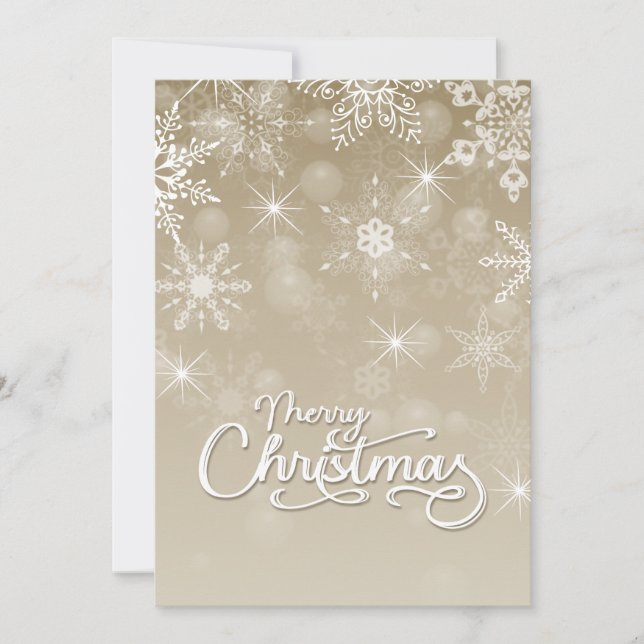 Frohe Weihnachtsschneeflocken Weißbeige Gruß Feiertagskarte (Vorderseite)