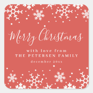 Frohe Weihnachtsschneeflocken Winterurlaub Brauch  Quadratischer Aufkleber