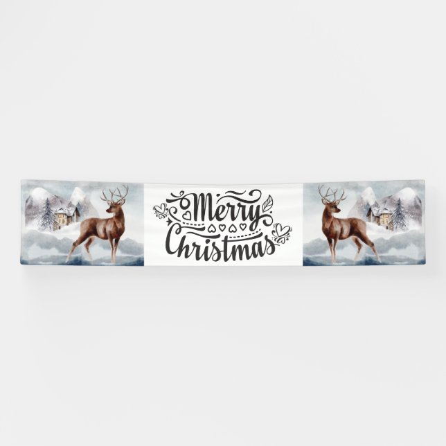Frohe Weihnachtsschneekabine Wald Jungwasserfarbe Banner (Horizontal)