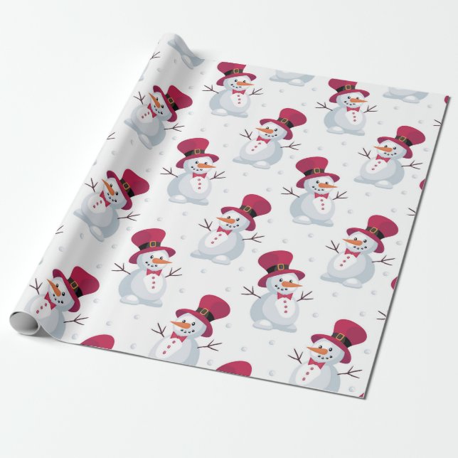 Frohe Weihnachtsschneemann sinkender Schnee Geschenkpapier (Ungerollt)