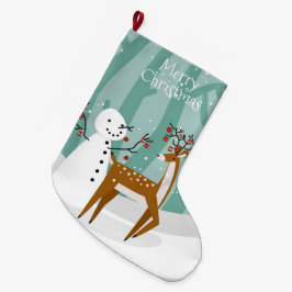 Frohe Weihnachtsschneemann und Reindeer Großer Weihnachtsstrumpf