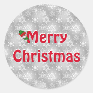 Frohe Weihnachtsschneemann und Schneeflocken Runder Aufkleber