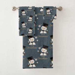 Frohe Weihnachtsschneemänner Badetuch Set
