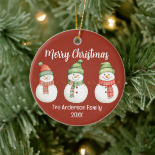 Frohe Weihnachtsschneemänner Keramik Ornament