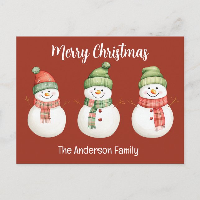 Frohe Weihnachtsschneemänner Postkarte (Vorderseite)