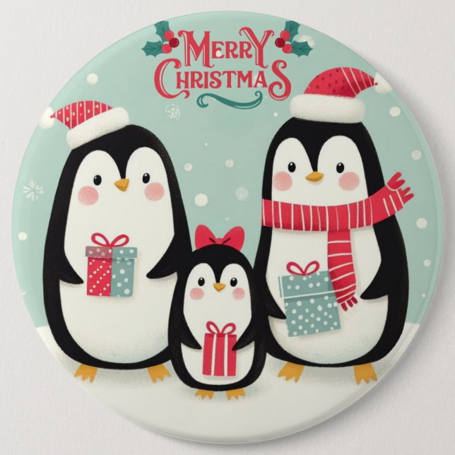 Frohe Weihnachtsschneepinguine Button (Vorderseite)