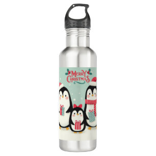 Frohe Weihnachtsschneepinguine Edelstahlflasche