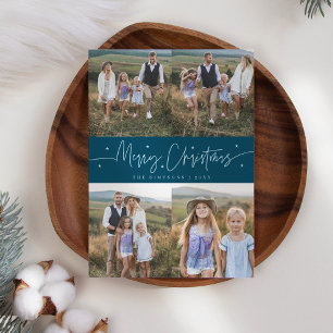 Frohe Weihnachtsschrift Aquamarines Multi-Foto Feiertagskarte
