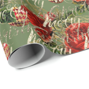 Frohe Weihnachtsschrift Bauble Gold Red Mint Geschenkpapier