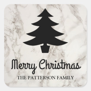Frohe Weihnachtsschrift   Baumstämme Imitate Marmo Quadratischer Aufkleber