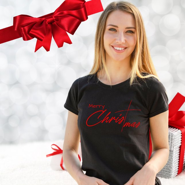 Frohe Weihnachtsschrift Christlich Cross T-Shirt (Von Creator hochgeladen)