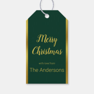 Frohe Weihnachtsschrift Dunkelgrün & Gold Ihr Name Geschenkanhänger