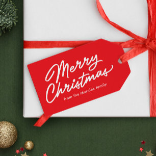 Frohe Weihnachtsschrift einfachen roten Urlaub Geschenkanhänger