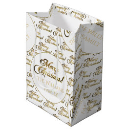 Frohe Weihnachtsschrift Elegant White Gold Name Mittlere Geschenktüte