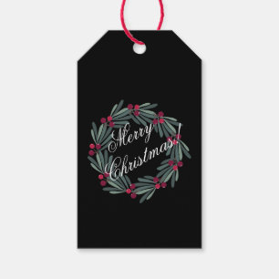 Frohe Weihnachtsschrift Green Holly Wreath Geschenkanhänger