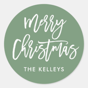 Frohe Weihnachtsschrift Green Personalisiert Runder Aufkleber