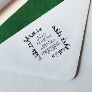 Frohe Weihnachtsschrift & Grüne Rücksendeadresse Gummistempel