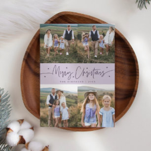 Frohe Weihnachtsschrift Lila Multi-Foto Feiertagskarte